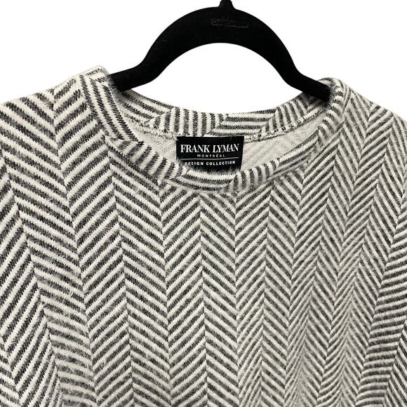 Frank Lyman Black White Chevron Knit Metallic Striped Trim Sweater Womens 12 - Picture 3 of 6
